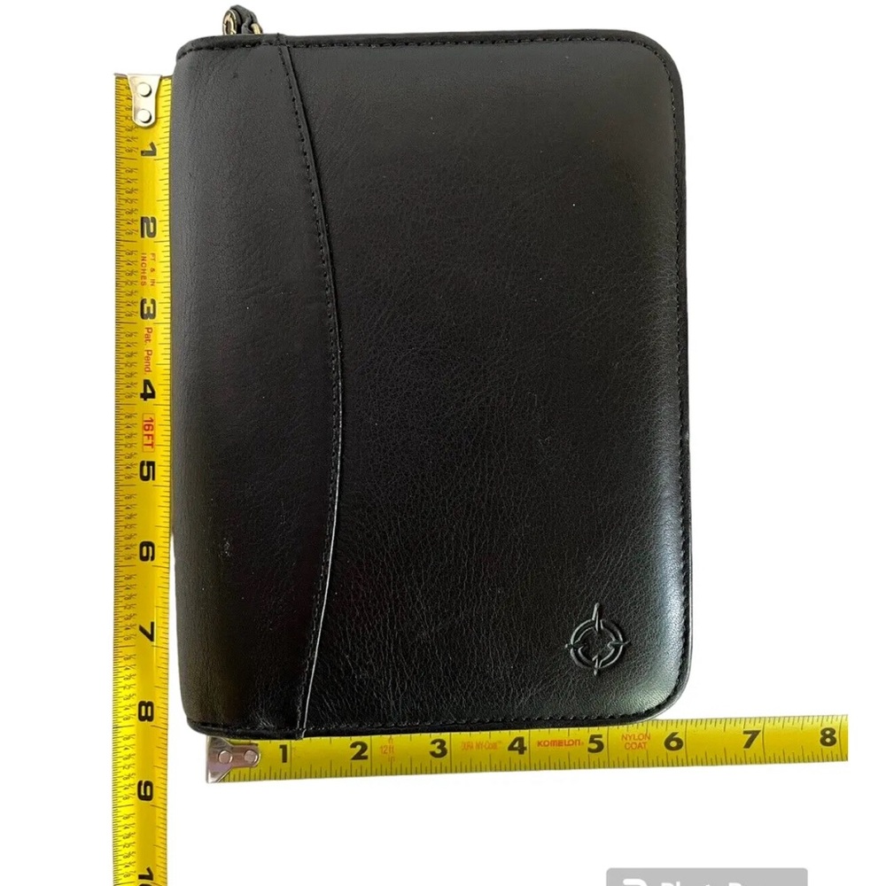 Franklin Covey Black Full Grain Nappa Leather USA Device Holder Zip Binder Tabs - Picture 14 of 15
